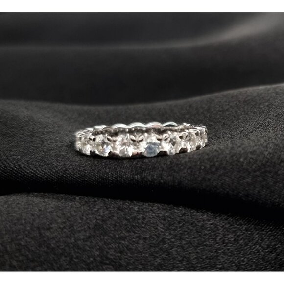 Sterling Silver 925 JAS Turkey Signed Eternity Ring With Sparkling Cubic Zirconi - Picture 2 of 3